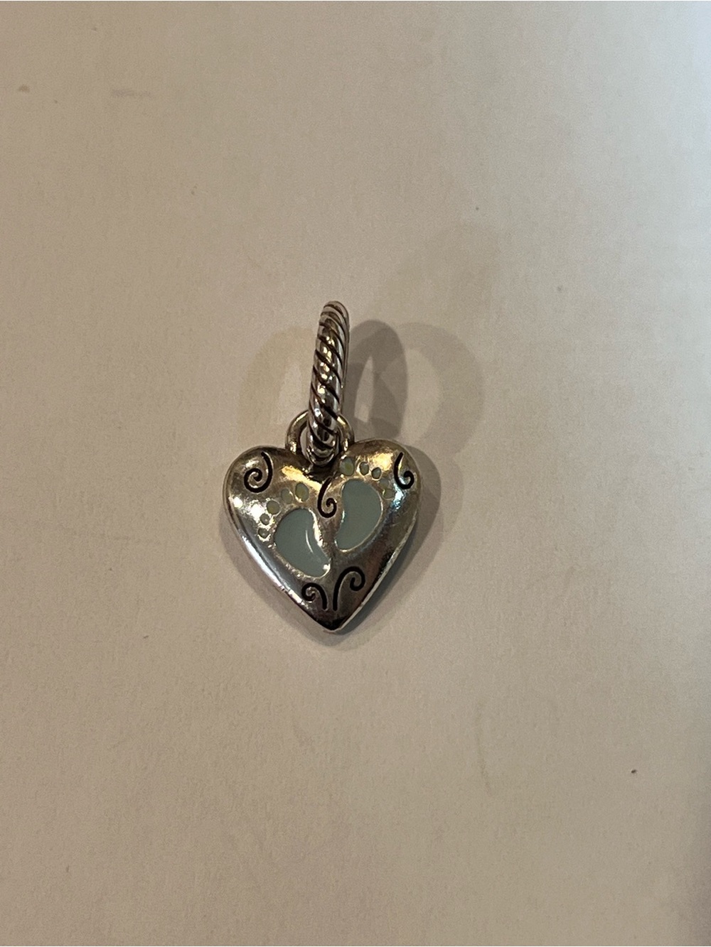 Brighton Silver Heart Charm with Light Blue Enamel Footprints